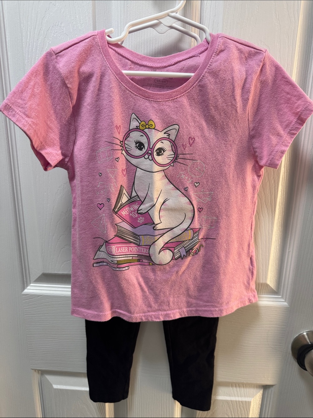 The Children's Place Pink Cat Graphic Tee and Black Leggings Set